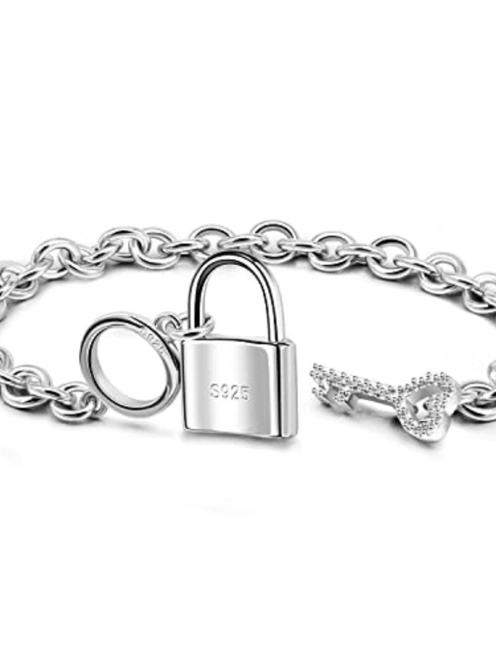 BRAND NEW Charm Women 925 Sterling Silver Key Lock Pendant Bracelet